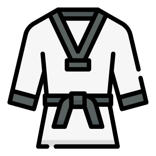 icon de l'uniforme blanc de taekwondo appelé dobok avec col noir et une ceinture noir