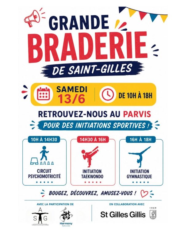 Affiche Braderie de Saint-Gilles 2026 initiation de Taekwondo