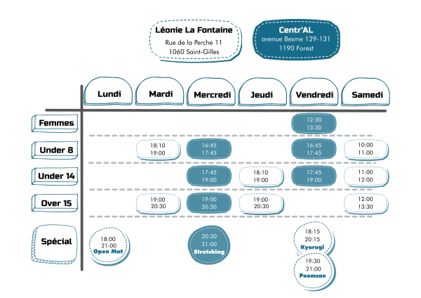 Horaire de tous les cours